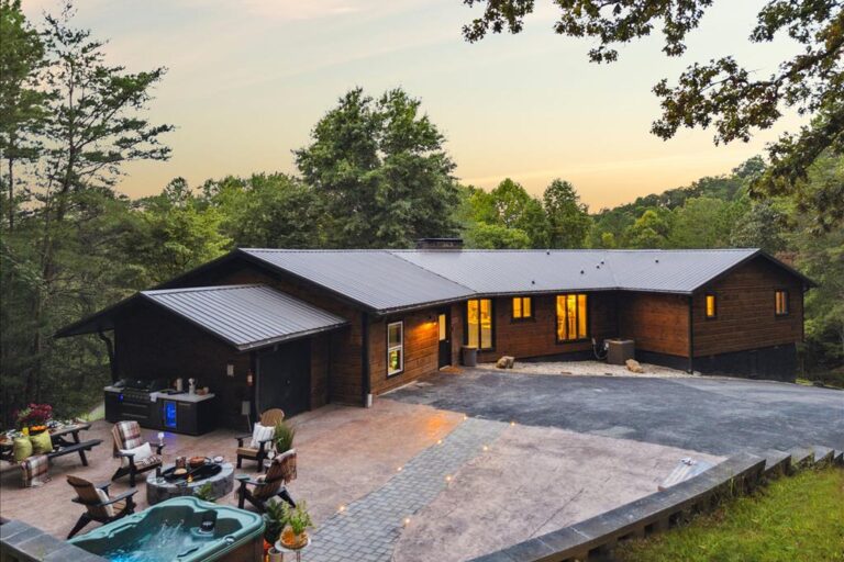 Luxury large cabin in the Smoky Mountains, Livin the Dream, with multiple decks and scenic views.