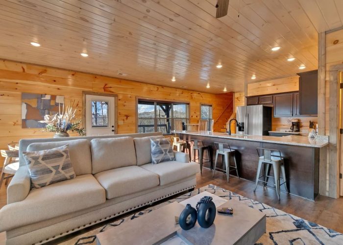 Gatlinburg cabin living room and full kitchen